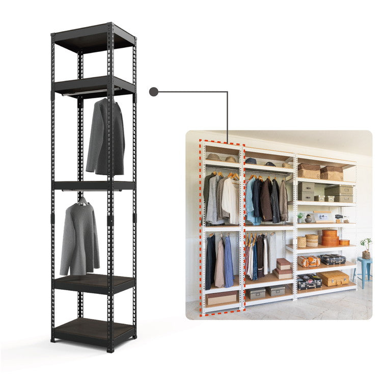 全5段 幅51cm ハンガー2段付き ドリームウェア メタル&ウッドラック MK-2255H2WH MK-2255H2BK ハンガー2本付 洋服収納可能 リバーシブル棚板 ボルトレス 転倒防止金具付 組立用ハンマー付(代引不可)