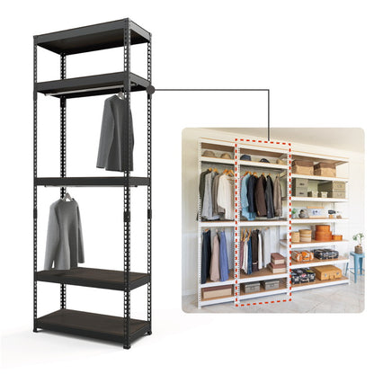 全5段 幅81cm ハンガー2段付き ドリームウェア メタル&ウッドラック MK-2285H2WH MK-2285H2BK ハンガー2本付 洋服収納可能 リバーシブル棚板 ボルトレス 転倒防止金具付 組立用ハンマー付(代引不可)