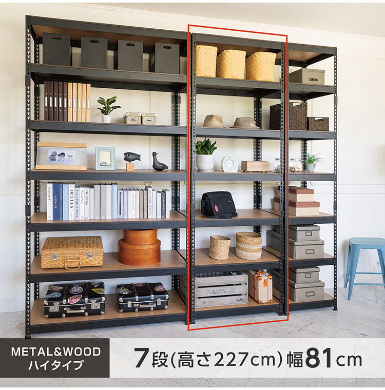 シェルフ7段 幅81cm ドリームウェア メタル&ウッドラック MK-2287NWH MK-2287NBK 1台 総耐荷重約250kg リバーシブル棚板 ボルトレス 転倒防止金具付 組立用ハンマー付 お客様組立(代引不可)