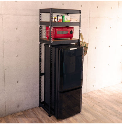 ランドリーラック 3段 幅62cm 冷蔵庫上 スチールラック キッチン 収納棚 収納ラック スリム おしゃれ キッチンラック スチールシェルフ オープンラック ステンレス 木製棚板 木目 リバーシブル(代引不可)