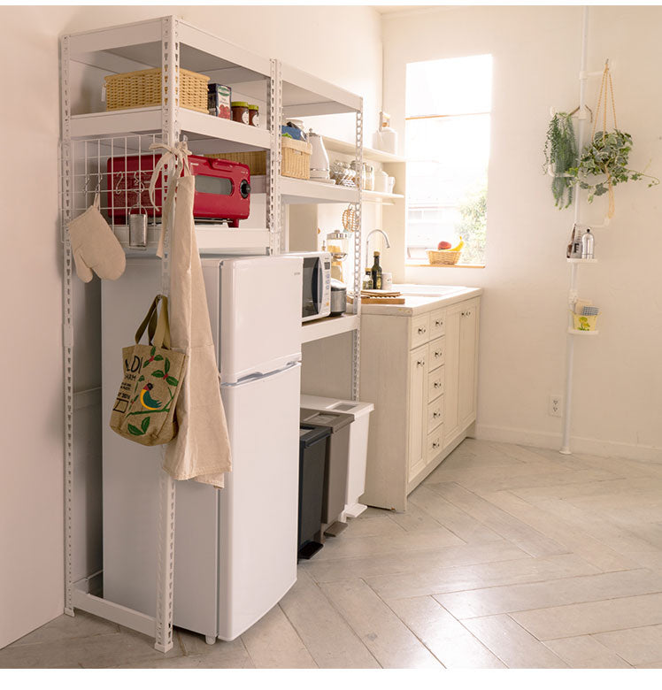 ランドリーラック 3段 幅62cm 冷蔵庫上 スチールラック キッチン 収納棚 収納ラック スリム おしゃれ キッチンラック スチールシェルフ オープンラック ステンレス 木製棚板 木目 リバーシブル(代引不可)