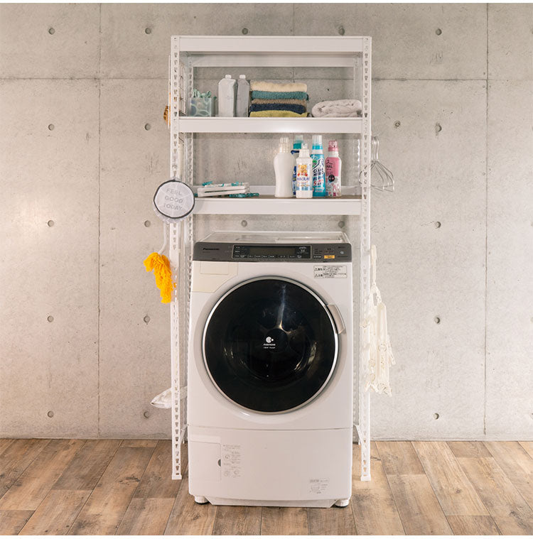 ランドリーラック 3段 幅82cm 冷蔵庫上 スチールラック キッチン 収納棚 収納ラック スリム おしゃれ キッチンラック スチールシェルフ オープンラック ステンレス 木製棚板 木目 リバーシブル(代引不可)