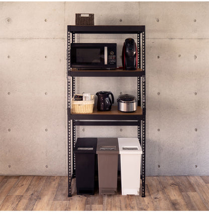 ランドリーラック 3段 幅82cm 冷蔵庫上 スチールラック キッチン 収納棚 収納ラック スリム おしゃれ キッチンラック スチールシェルフ オープンラック ステンレス 木製棚板 木目 リバーシブル(代引不可)