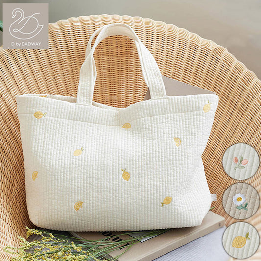 D BY DADWAY ヌビ トートバッグ 柔らかい肌ざわり かわいい 刺繍バッグ 刺繍 軽い マチあり 収納力抜群 ポケット付き ベビー用品 習い事 レッスンバッグ 大容量 ディーバイダッドウェイ
