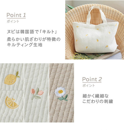 D BY DADWAY ヌビ トートバッグ 柔らかい肌ざわり かわいい 刺繍バッグ 刺繍 軽い マチあり 収納力抜群 ポケット付き ベビー用品 習い事 レッスンバッグ 大容量 ディーバイダッドウェイ