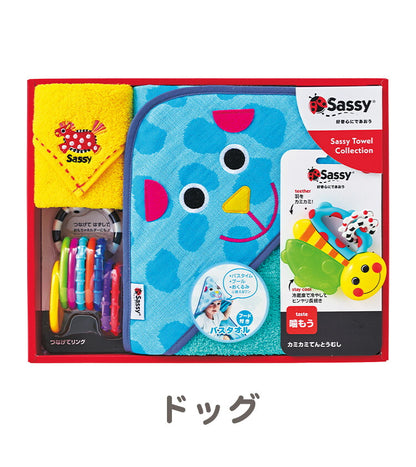 Sassy サッシー 出産祝いおくるみセット 出産祝い おくるみ フード付きバスタオル ミニタオル 歯固め リング 4点セット タオル バスタオル 子ども用タオル ギフト