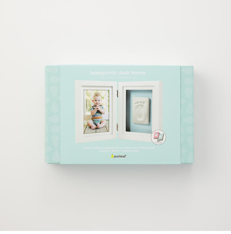 pearhead ベビープリント・デスクフレーム ホワイト 手形 足形 コンパクトサイズ 玄関 リビング デスク フォトフレーム 卓上フォトフレーム 粘土 粘土手形 記念 思い出 出産