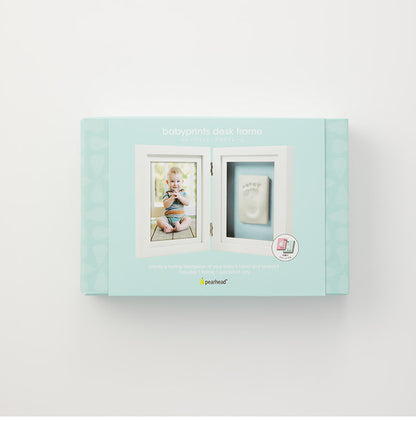 pearhead ベビープリント・デスクフレーム ホワイト 手形 足形 コンパクトサイズ 玄関 リビング デスク フォトフレーム 卓上フォトフレーム 粘土 粘土手形 記念 思い出 出産