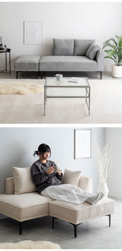 Siena シエナ ソファセット オットマン付き2人掛けソファ カウチソファ 座面高39cm 片側アームレスト 選べる3色 ローソファ コーデユロイ生地 アイアン脚 上品 レイアウト自由 広々座面ワンルーム(代引不可)