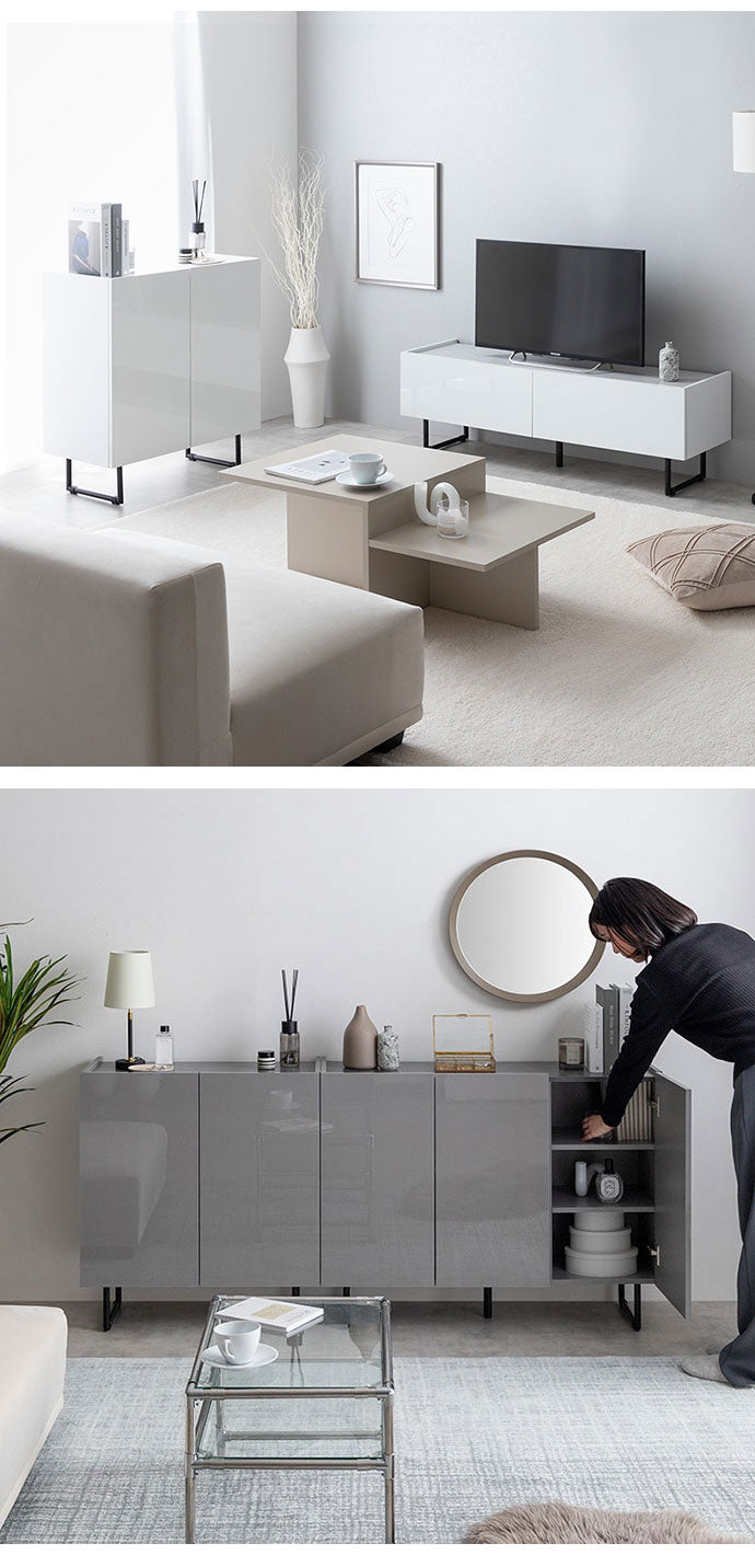 Anq アンク キャビネット 石目柄 可動棚 組立品 鏡面扉 幅70cm スリム 2WAY ハイタイプ ロータイプ コード穴付き 奥行35cm 高さ80cm リビング ダイニング ベット デスク 上品 重厚感(代引不可)