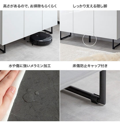 Anq アンク キャビネット 石目柄 可動棚 組立品 鏡面扉 幅100cm スリム 2WAY ハイタイプ ロータイプ コード穴付き 奥行35cm 高さ80cm リビング ダイニング ベット デスク 上品 重厚感(代引不可)
