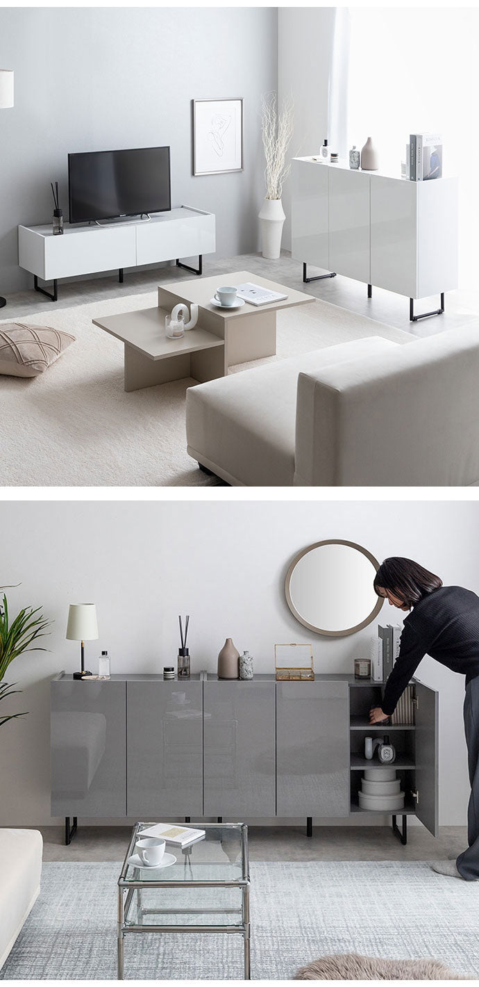 Anq アンク キャビネット 石目柄 可動棚 組立品 鏡面扉 幅100cm スリム 2WAY ハイタイプ ロータイプ コード穴付き 奥行35cm 高さ80cm リビング ダイニング ベット デスク 上品 重厚感(代引不可)