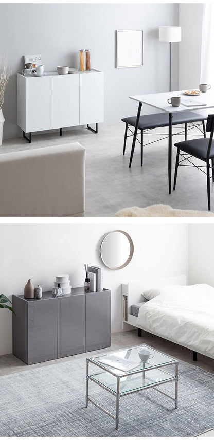 Anq アンク キャビネット 石目柄 可動棚 組立品 鏡面扉 幅100cm スリム 2WAY ハイタイプ ロータイプ コード穴付き 奥行35cm 高さ80cm リビング ダイニング ベット デスク 上品 重厚感(代引不可)