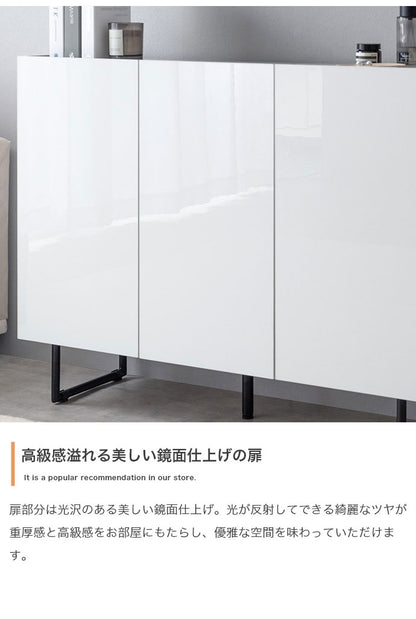 Anq アンク キャビネット 石目柄 可動棚 組立品 鏡面扉 幅100cm スリム 2WAY ハイタイプ ロータイプ コード穴付き 奥行35cm 高さ80cm リビング ダイニング ベット デスク 上品 重厚感(代引不可)