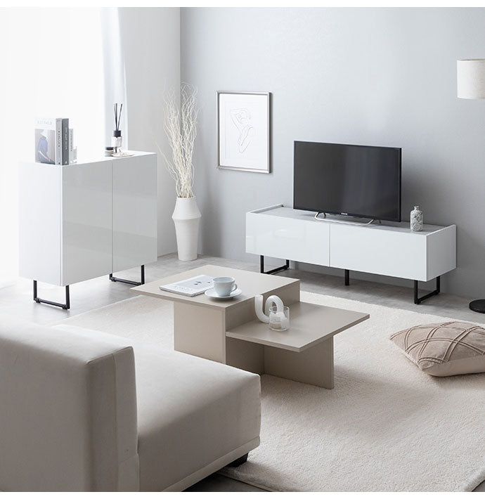 Anq アンク テレビ台 石目柄 鏡面扉 幅120cm 耐荷重20kg スリム 大容量収納 2WAY ハイタイプ ロータイプ 脚部取り外し可能 コード穴付き フラット蝶番 モダン 上品 重厚感(代引不可)