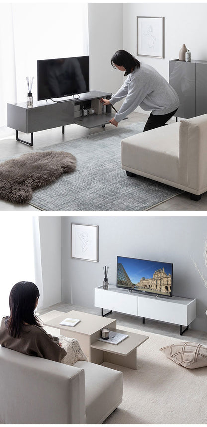 Anq アンク テレビ台 石目柄 鏡面扉 幅120cm 耐荷重20kg スリム 大容量収納 2WAY ハイタイプ ロータイプ 脚部取り外し可能 コード穴付き フラット蝶番 モダン 上品 重厚感(代引不可)