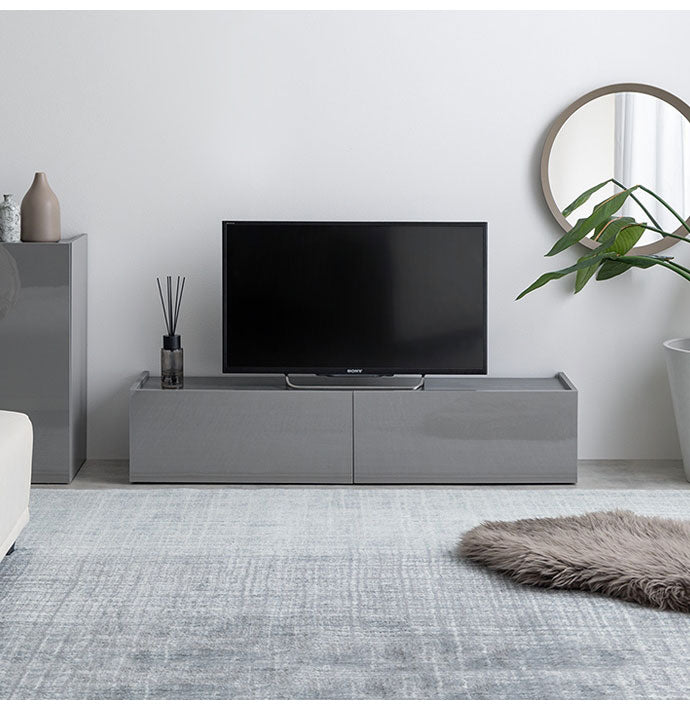 Anq アンク テレビ台 石目柄 鏡面扉 幅120cm 耐荷重20kg スリム 大容量収納 2WAY ハイタイプ ロータイプ 脚部取り外し可能 コード穴付き フラット蝶番 モダン 上品 重厚感(代引不可)