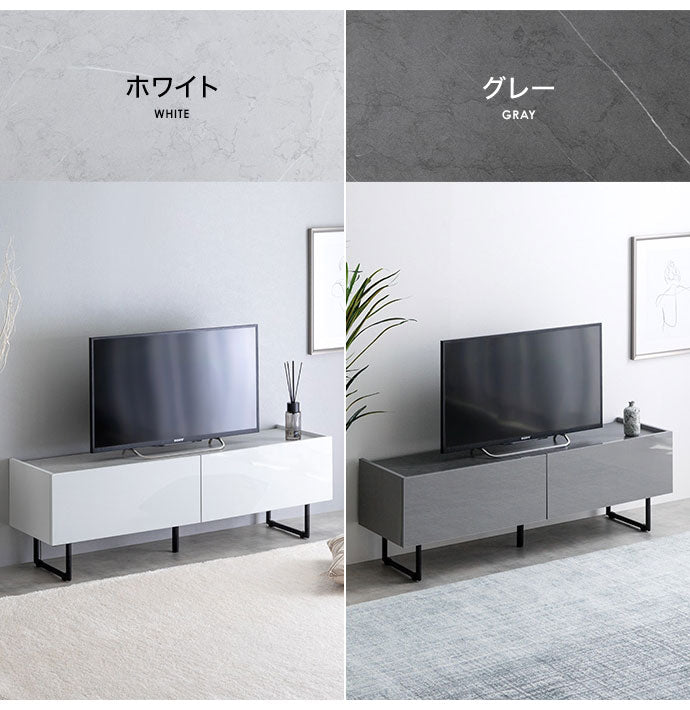 Anq アンク テレビ台 石目柄 鏡面扉 幅120cm 耐荷重20kg スリム 大容量収納 2WAY ハイタイプ ロータイプ 脚部取り外し可能 コード穴付き フラット蝶番 モダン 上品 重厚感(代引不可)