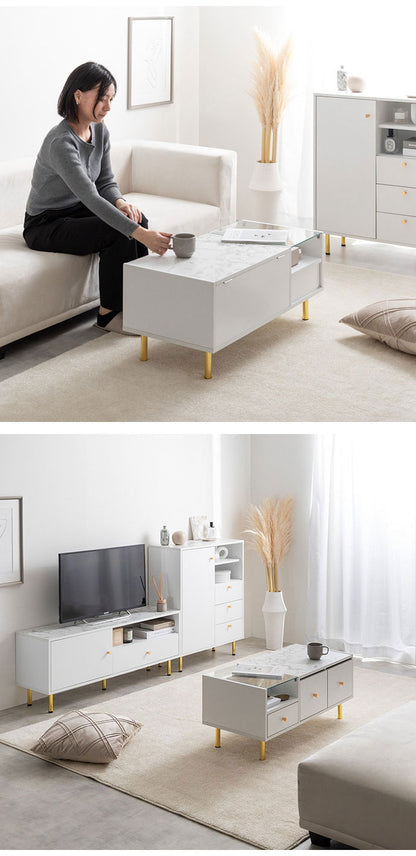 Camila カミラ ドレッサーテーブル 1台2役 大理石柄 引き出し付き 組立品 ガラス鏡 オープン収納 ガラス天板 ゴールド 一人暮らし ワンルーム 幅86cm 奥行40cm 高さ37.7cm ドレッサー メイク収納(代引不可)