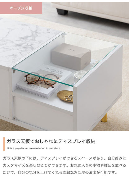 Camila カミラ ドレッサーテーブル 1台2役 大理石柄 引き出し付き 組立品 ガラス鏡 オープン収納 ガラス天板 ゴールド 一人暮らし ワンルーム 幅86cm 奥行40cm 高さ37.7cm ドレッサー メイク収納(代引不可)