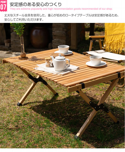 【5%OFF】天然木 アウトドアテーブル 幅62cm 折りたたみテーブル ロールトップテーブル 木製テーブル 折りたたみ アウトドア ピクニック キャンプ 収納バッグ付き コンパクト バーベキュー(代引不可)