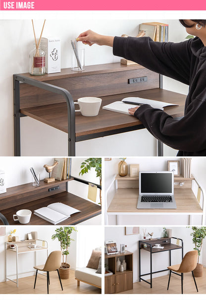 棚付きデスク 幅80cm ワークデスク 2口コンセント スチール脚 パソコンデスク 机 作業机 学習机 勉強机 書斎机 棚付き リモートワーク 在宅勤務 テレワーク(代引不可)