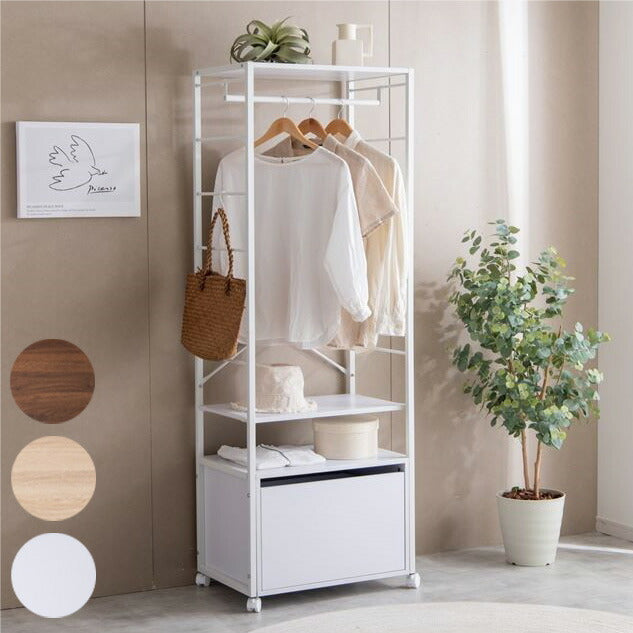 ハンガーラック 木目調 幅60cm 6段 調節可能 引出し付き キャスター付き コートハンガー 洋服収納 衣類収納 収納家具 収納 アジャスター付き 一人暮らし コンパクト 棚 おしゃれ シェルフ(代引不可)