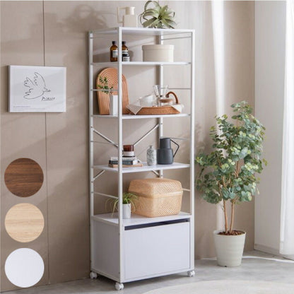 ラック オープンラック 幅60cm 引出し付き キャスター付き 収納 洋服収納 収納付き アジャスター付き 一人暮らし コンパクト 棚 スリム 木目調 白 おしゃれ 6段 6段階 調節可能 本棚 シェルフ(代引不可)