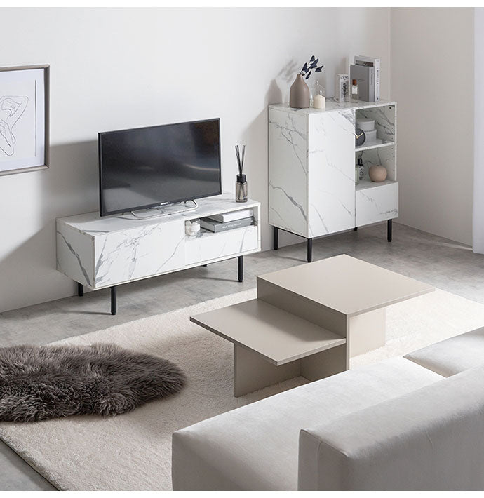 Ellis エリス 大理石柄テレビ台 幅100cm コード穴付き 組立品 オープン収納 扉収納 ソフトダウンステー仕様 上品 スタイリッシュ コンパクト リビング ワンルーム お手入れ簡単 大理石柄(代引不可)