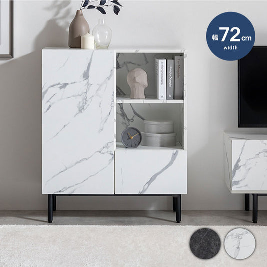 Ellis エリス 大理石柄キャビネット 幅72cm 可動棚 組立品 扉収納 コード穴 ノイズレスデザイン コンパクト モダン 高級感 キャビネット ワンルーム 見栄え おしゃれ空間 お手入れ簡単 大理石柄(代引不可)