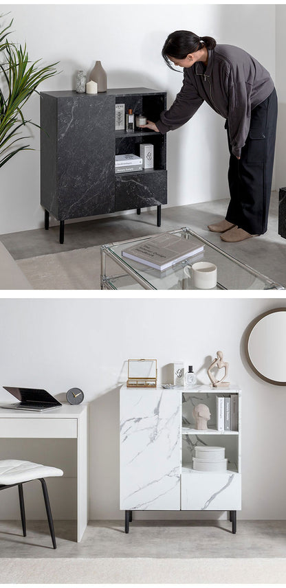 Ellis エリス 大理石柄キャビネット 幅72cm 可動棚 組立品 扉収納 コード穴 ノイズレスデザイン コンパクト モダン 高級感 キャビネット ワンルーム 見栄え おしゃれ空間 お手入れ簡単 大理石柄(代引不可)