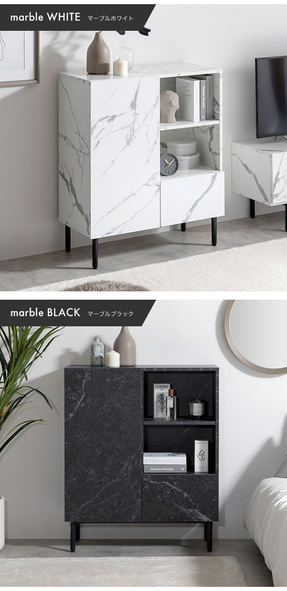 Ellis エリス 大理石柄キャビネット 幅72cm 可動棚 組立品 扉収納 コード穴 ノイズレスデザイン コンパクト モダン 高級感 キャビネット ワンルーム 見栄え おしゃれ空間 お手入れ簡単 大理石柄(代引不可)