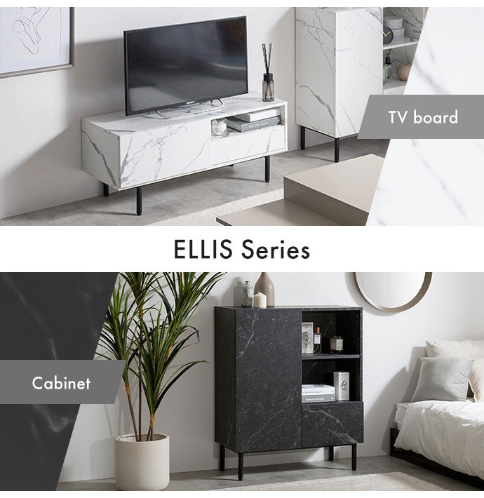 Ellis エリス 大理石柄キャビネット 幅72cm 可動棚 組立品 扉収納 コード穴 ノイズレスデザイン コンパクト モダン 高級感 キャビネット ワンルーム 見栄え おしゃれ空間 お手入れ簡単 大理石柄(代引不可)