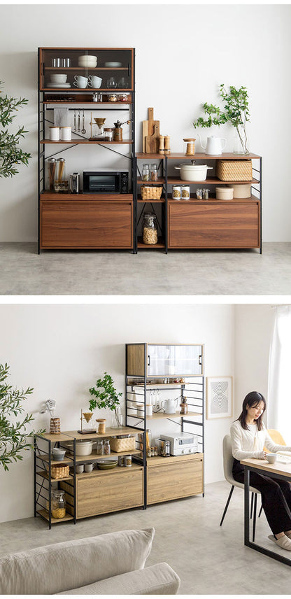 Carter カーター 食器棚 可動式 幅80cm 木目調 組立品 オープン収納 6種類の収納 キッチン ヴィンテージ 上質 付替え脚部 アジャスター キャスター 見栄え 家事 台所 キッチン収納(代引不可)