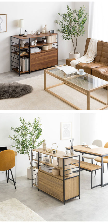 Carter カーター 引き出し付きシェルフラック 幅105cm 木目調 可動棚 オープン収納 引き出し 付替え脚部 アジャスター キャスター リビング キッチン デスク ヴィンテージ 上質な空間 ラック(代引不可)