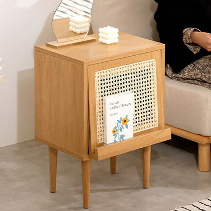 ラタンサイドキャビネット 幅40cm 天然籐×木目調 かごめ編み ラタン サイドテーブル ナイトテーブル 木製 ナチュラル 韓国インテリア かわいい 可愛い おしゃれ 籐家具 ラタン家具(代引不可)