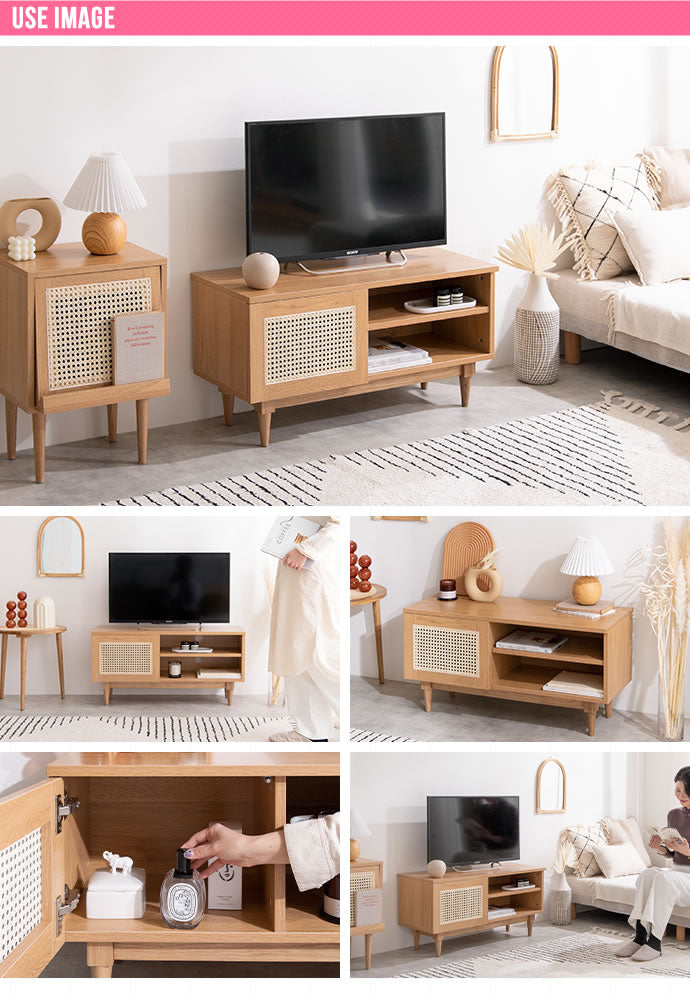 ラタンテレビボード 幅90cm 天然籐×木目調 かごめ編み ラタン TVボード テレビ台 TV台 ローボード 木製 ナチュラル 韓国インテリア かわいい 可愛い おしゃれ 籐家具 ラタン家具(代引不可)