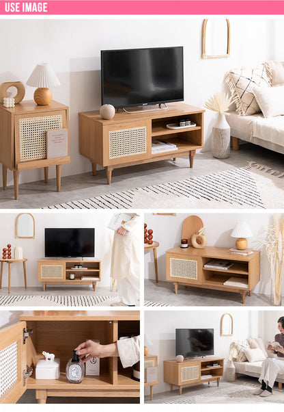 ラタンテレビボード 幅90cm 天然籐×木目調 かごめ編み ラタン TVボード テレビ台 TV台 ローボード 木製 ナチュラル 韓国インテリア かわいい 可愛い おしゃれ 籐家具 ラタン家具(代引不可)