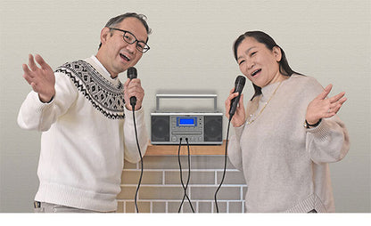 カラオケ CD ダブルカセット KCR-207S ラジカセ CDラジカセ マイク2本付属 高速ダビング CDプレーヤー CDダブルカセット AM FMラジオ 外部音声入出力 カセットプレーヤー カセット