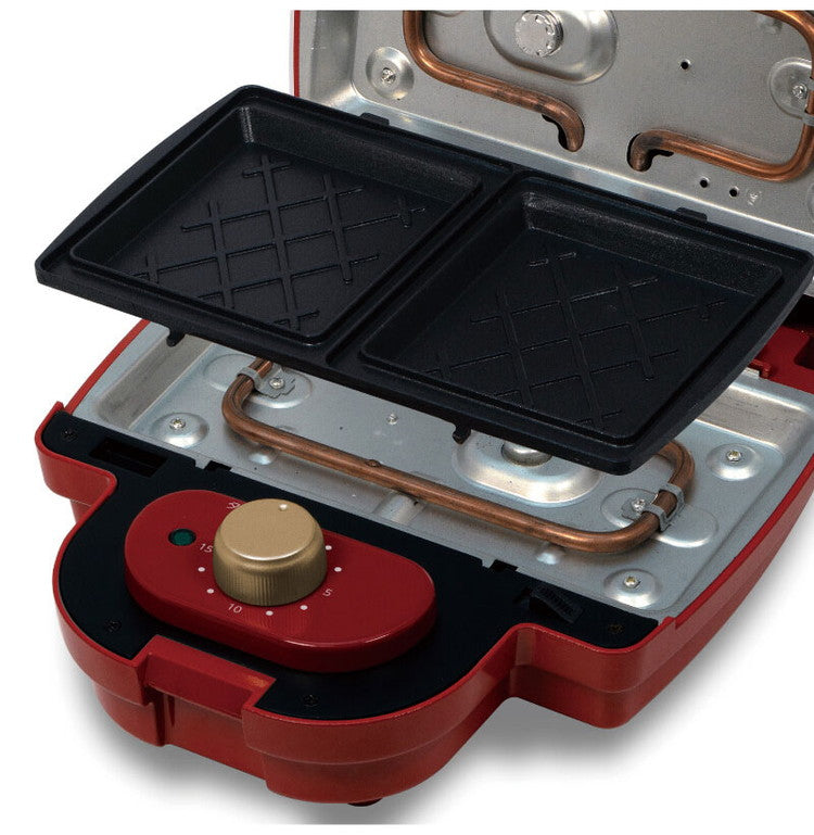タイマー付き ホットサンドワッフルメーカー レッド HS-850T-RD ワッフル ホットサンド 2枚同時焼き 野菜やウインナーも一緒に焼けます 簡単お手入れ