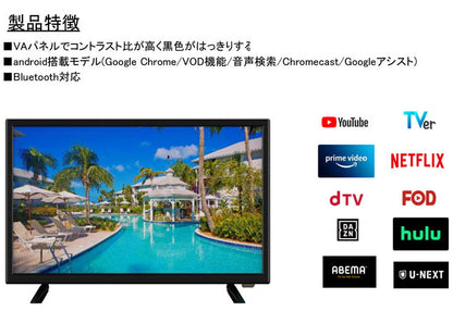 スマートテレビ 24V型 チューナーレス android搭載 HDMI搭載 VOD機能 VAパネル採用 Bluetooth対応 リモコン付属 家電 HTW-24M