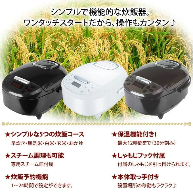 マイコン炊飯ジャー 5合 極UMADAKI ブラウン マイコン式 早炊き 無洗米 白米 玄米 おかゆ スチーム調理 炊飯予約機能 保温機能 しゃもじフック付属 ROOMMATE RM-210-BR