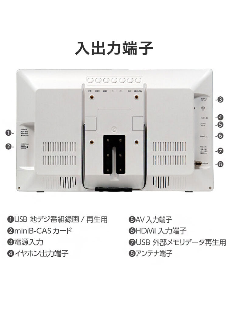 ポータブルテレビ 14インチ 地デジ録画機能 3電源対応 地デジワンセグ自動切換 HDMI搭載 自立スタンド 壁掛け 車載バッグ OT-PFT14TE-WH ホワイト OVER TIME