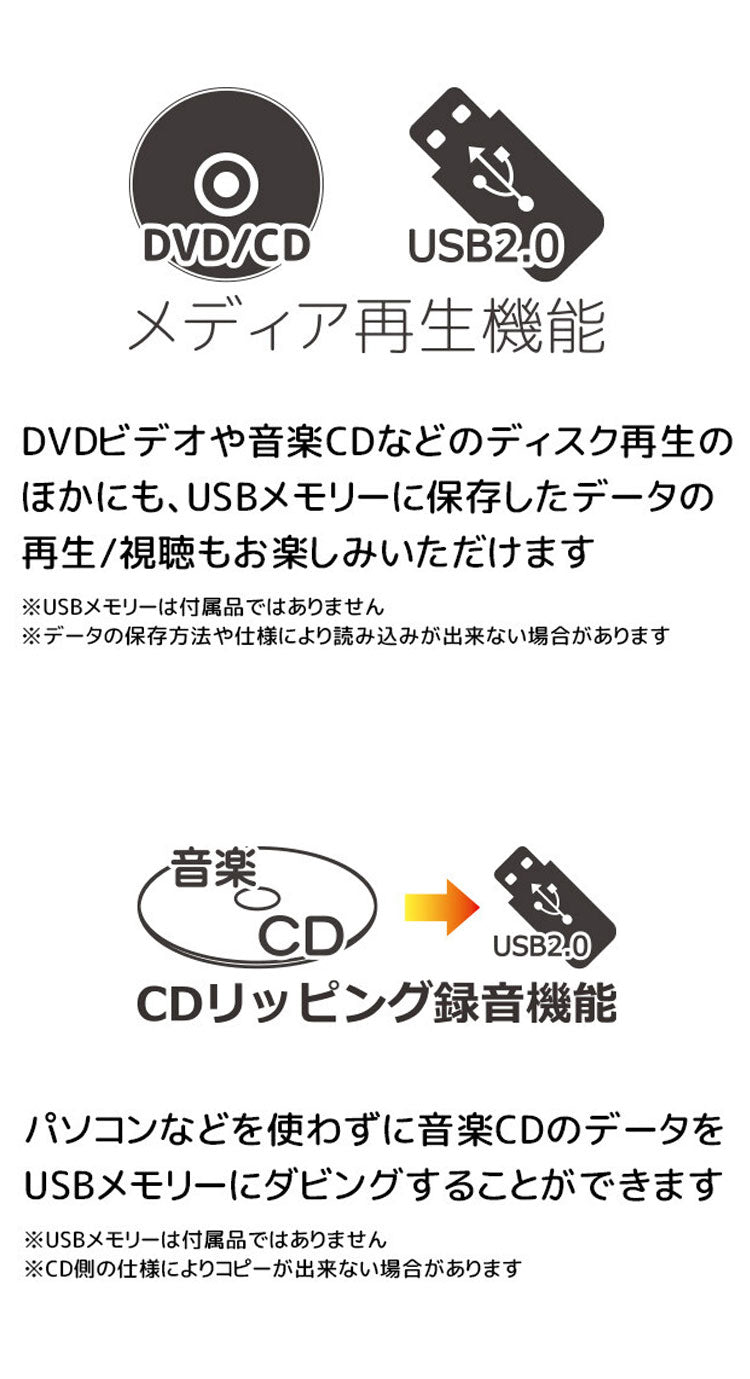 10.1インチ ポータブルDVDプレイヤー Bluetooth搭載 メディア再生機能 CDリッピング録音機能 車載用バッグ付き OT-BD101AK OVER TIME