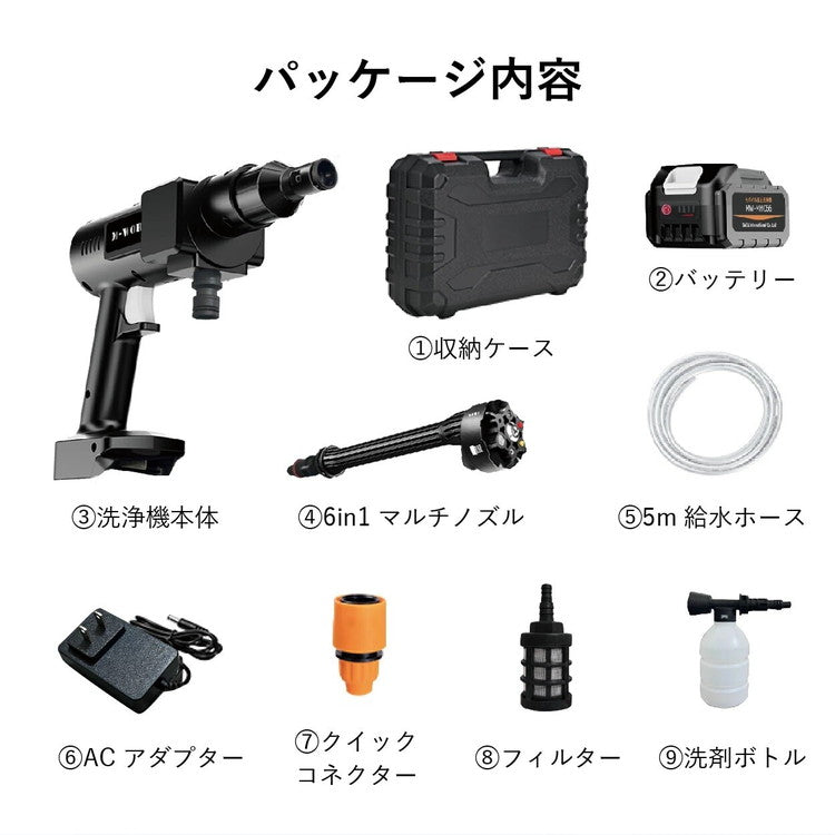 モバイル 高圧洗浄機 洗浄ボトル装着可能 洗車 外壁 庭 コードレス MW-MHC66