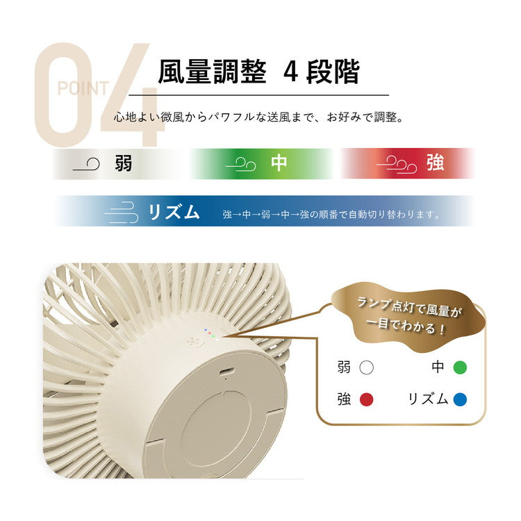 マルチスイングファン SLI-MSF4000 4段階風量調節 コンパクト 小型 USB コードレス キャンプ 大容量バッテリー搭載 卓上 吊り下げ スタンド 壁掛け 左右首振り 上下角度調整 充電式扇風機 静音