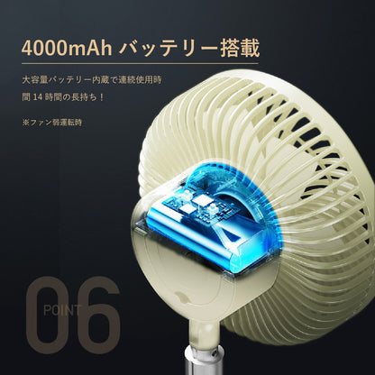 マルチスイングファン SLI-MSF4000 4段階風量調節 コンパクト 小型 USB コードレス キャンプ 大容量バッテリー搭載 卓上 吊り下げ スタンド 壁掛け 左右首振り 上下角度調整 充電式扇風機 静音