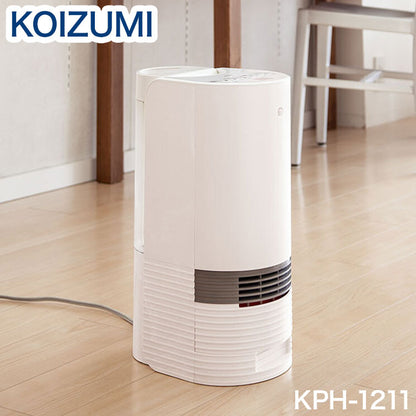 コイズミ 加湿セラミックヒーター KPH-1211 おしゃれ ホワイト 加湿器 気化式 セラミック ファンヒーター 電気ストーブ 電気ヒーター 即暖 コンパクト タイマー ヒーター 省エネ 節電 一人暮らし