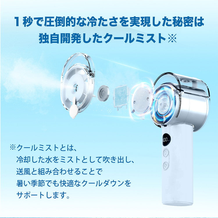 ハンディーファン ミストファン USB充電 冷却クールミストファン 瞬間冷却 パワフル送風 -10℃ 扇風機 小型 冷風機 RM-244H-BU RM-244H-WH ROOMMATE