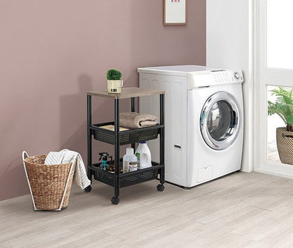 ウッドスタイルワゴン BK F49001 キャスター付き サイドテーブル 小物置き おしゃれ 工具不要 国産